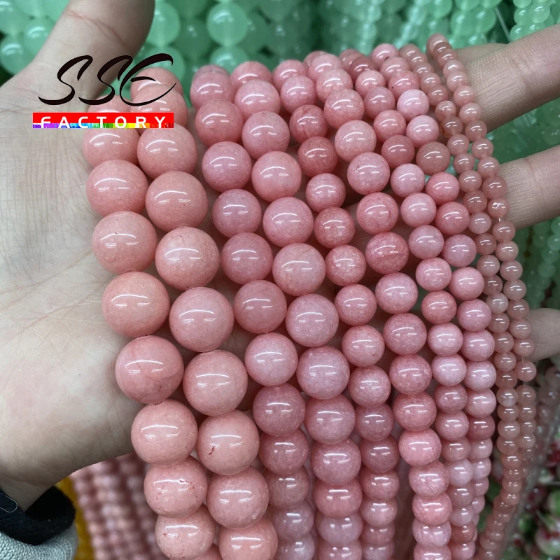 Naturalny różowy chalcedon okrągły koraliki dystansowe luzem kamień koraliki do tworzenia biżuterii DIY 4 6 8 10 12 14mm 15 cali — zdjęcie 7