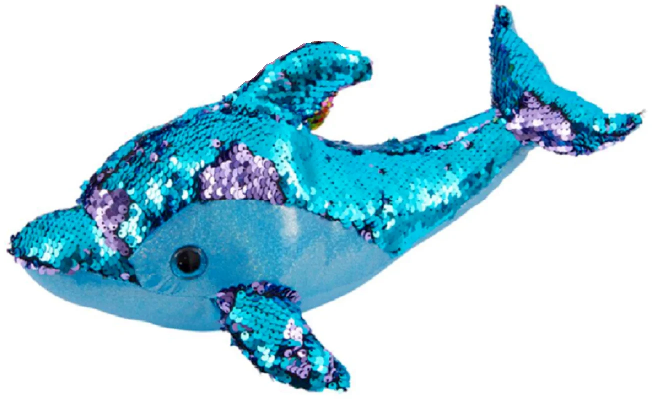 2 pcs Sequined Plush Dolphin 37 Cm Fish Soft Toy Ocean Shiny Snuggle Stuffed Cute