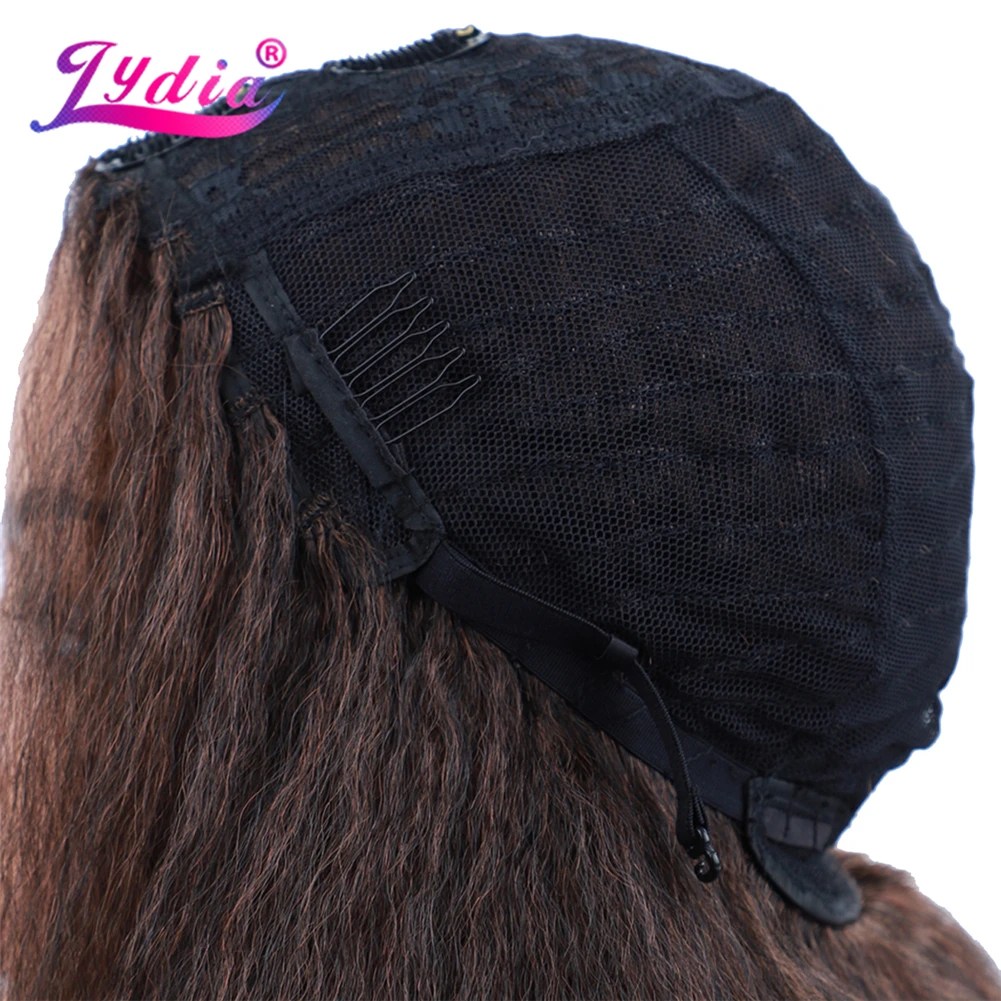 Lydia Afro Kinky Straight U-Teil, gemischte Farben, braune Käfer-Rothaar-Perücke, hitzebeständige synthetische 20-Zoll-Tagesperücken für Frauen, flauschig – Detail 9