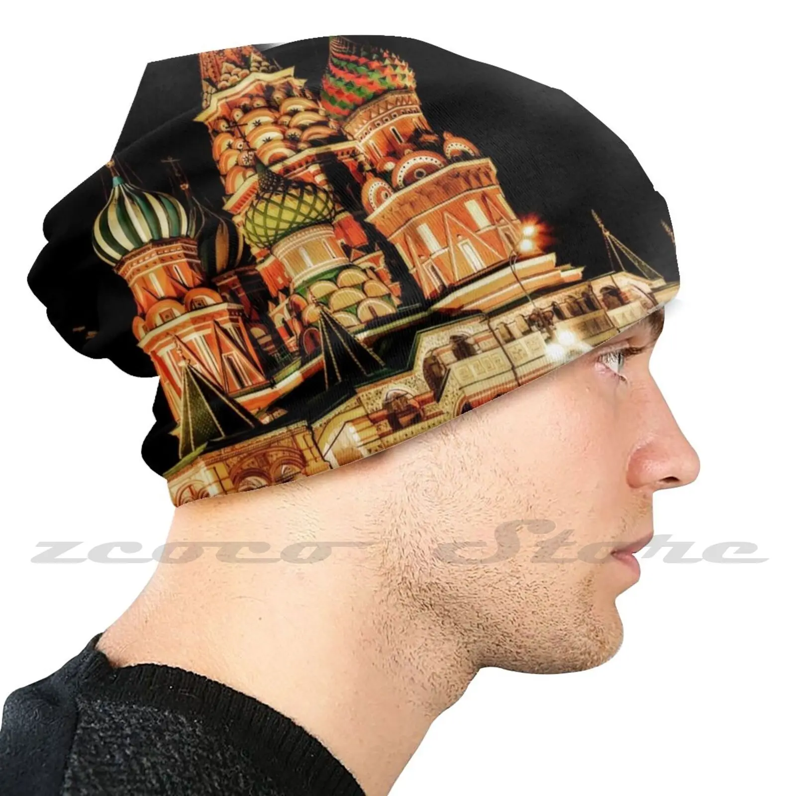 Night At Saint Basil’S Cathedral Diy Pullover Cap Knit Hat Plus Size Keep Warm Elastic Soft Saint Basils Cathedral Cathedral