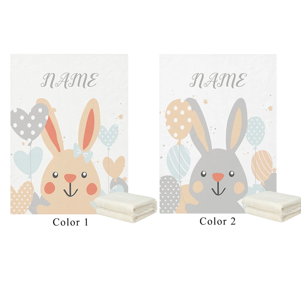 LVYZIHO Cute Rabbit/Balloon Personalized Name Custom Baby Blanket - 30x40 / 48x60 / 60x80 Inches - Flannel Fleece Blanket