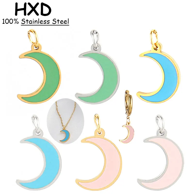 5pcs/lot 13x9mm Stainless Steel Gold Moon Enamel Charms For Jewelry Making Floating Earring Handmade Resin Accessories Wholesale