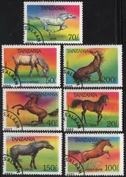 7Pcs/Set Tanzania Post Stamps 1993 Horses  Marked Postage Stamps for Collecting