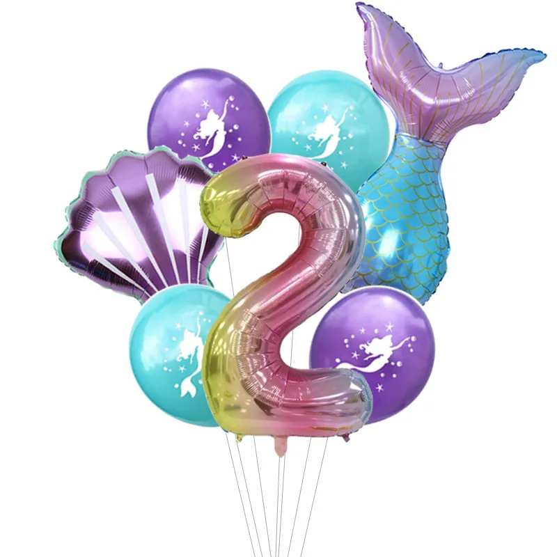 7 sztuk/partia tęczowy numer balony foliowe syrenka balon lateksowy ogon syreny Globos dekoracje na imprezę urodzinową dekoracje na rocznicę — zdjęcie 3