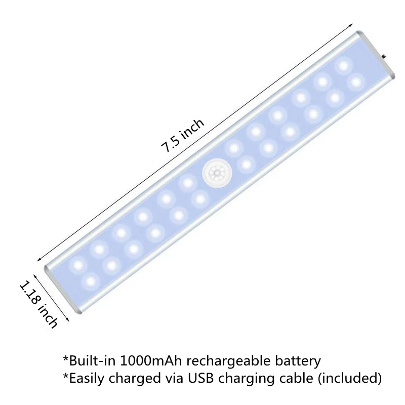 24 LED Night Light With Motion Sensor Closet Light USB Rechargeable Magnetic Stick-on Anywhere for Wardrobe Kitchen Stairs