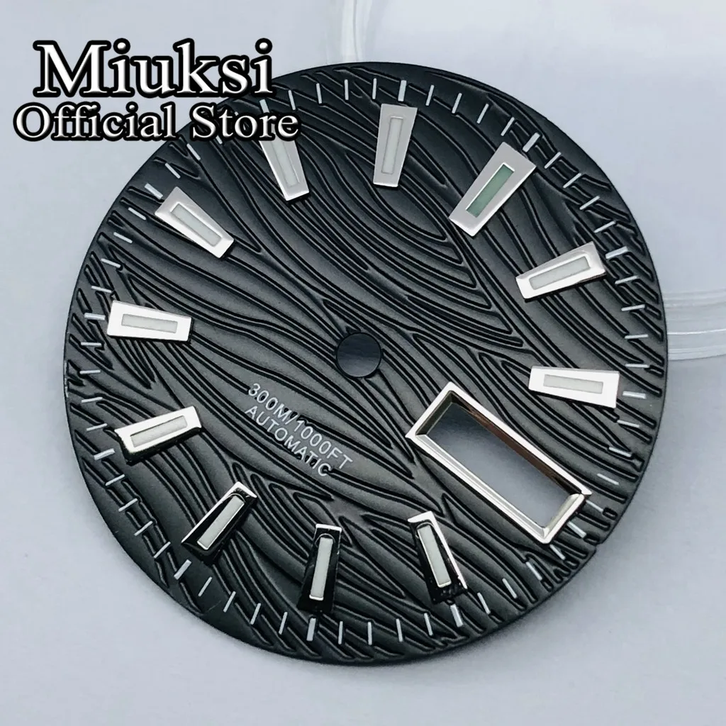 Miuksi 29mm black blue green grey watch dial green luminous sterile dial fit NH36 movement