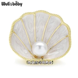 Wuli&baby Simulated-Pearl in A Shell Enamel Brooch Pins For Women Jewelry Gift 2021 New Designer Badge