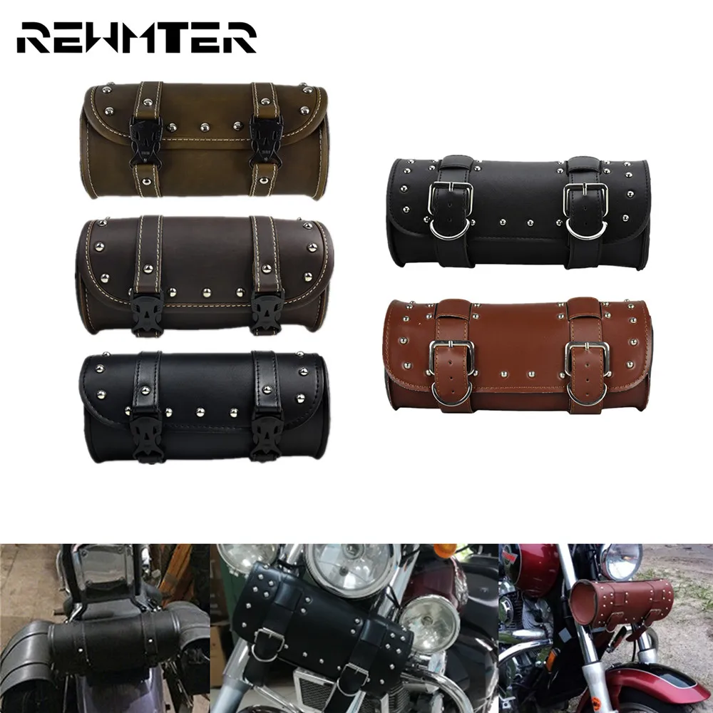 

Universal Motorcycle Front Fork Tool Bag Handlebar Saddlebag Roll Barrel Racing Tail Storage PU Leather Bags For Harley XL Dyna