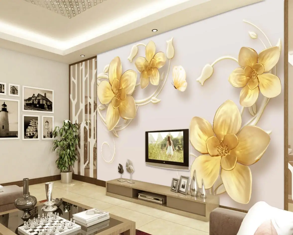 

beibehang Custom Embossed Jewelry Flower mural wallpapers for living room TV background 3D wall paper decoration art painting