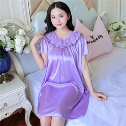 Women Silk Satin Night Lace Stitching Chemise Sleepwear Peignoir Femme Wedding Bride Bridesmaid Lounge Sleep Shirt Sexy Nighties