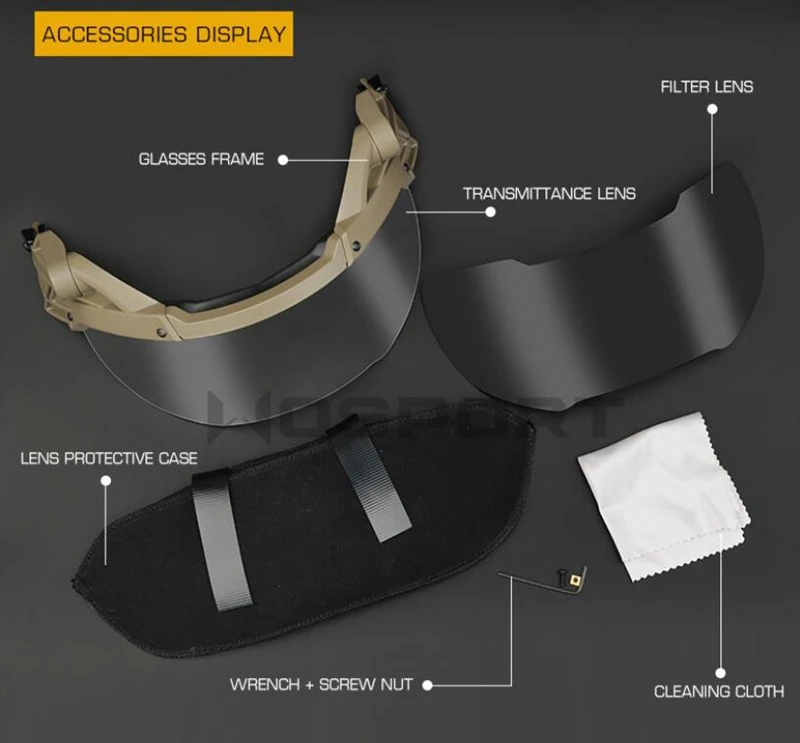 Tactical Helmet Flip Goggles Hunting Outer Suspension Helmet Windproof Waterproof Eye Protective Goggles Anti-frog Glasses