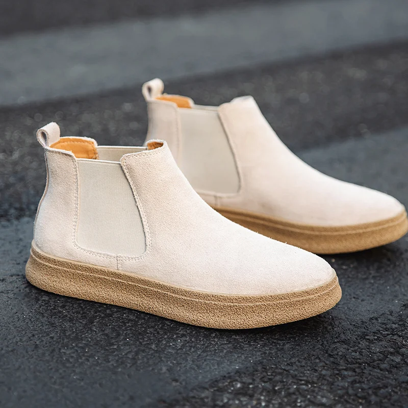 New Casual Autumn Winter Slip-On Men Shoes British Cow Suede Tooling Ankle Boots Platform Dress Chelsea Boots Work Luxury Shoes