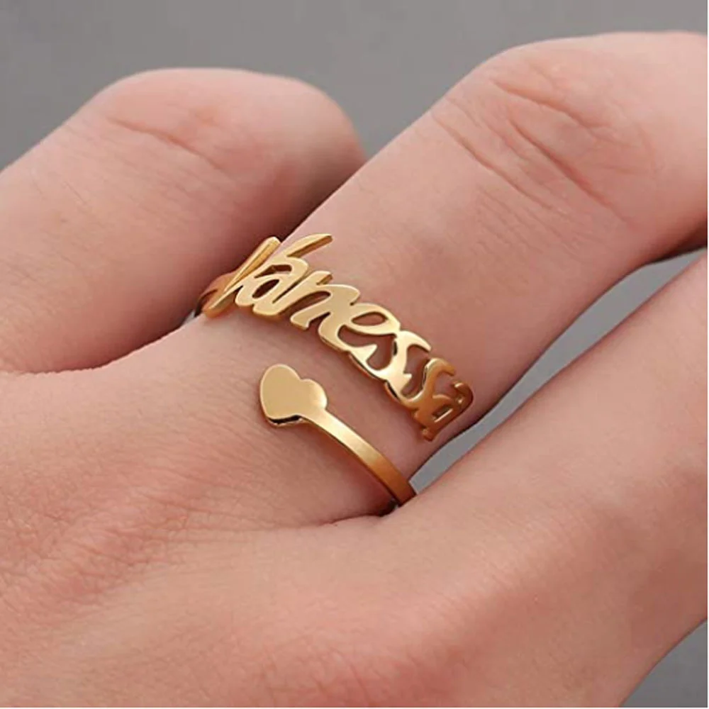 Personalized Custom Name Rings For Women Romantic Jewelry Stainless Steel Love Heart Adjustable Rings Wedding Couple Band Gift