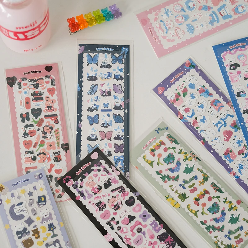 Cute Animal Cat Rabbit Laser Decorative Stickers DIY Scrapbooking Diary Photo Album Stick Label Kawaii Stationery Sticker