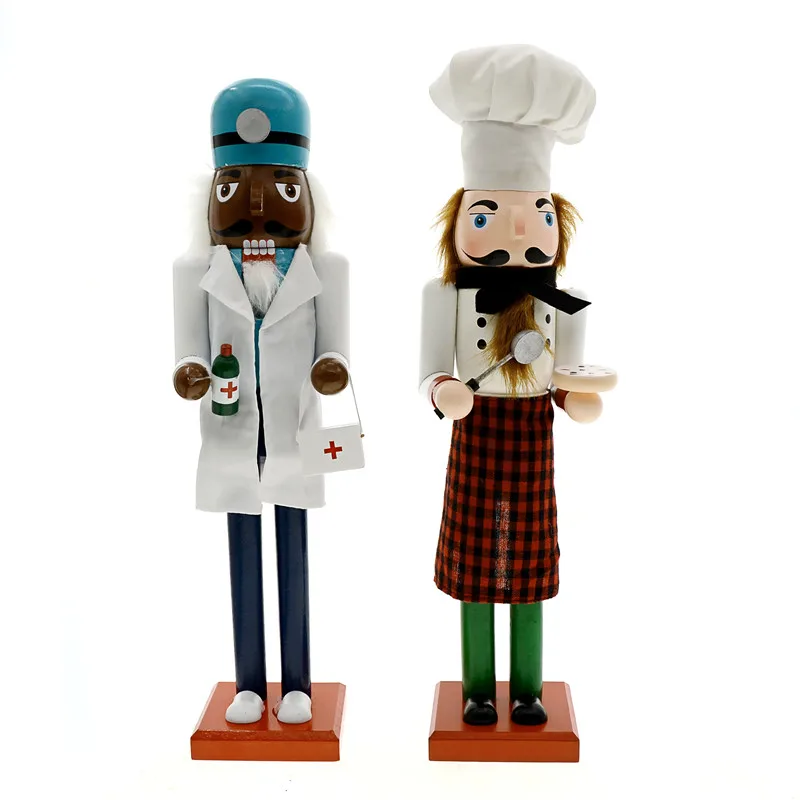 Christmas Decor Crafts Nutcrackers MYLBUE 40CM Original Wood Doctor And Chef Statues Sculptures For Home Room Deocration