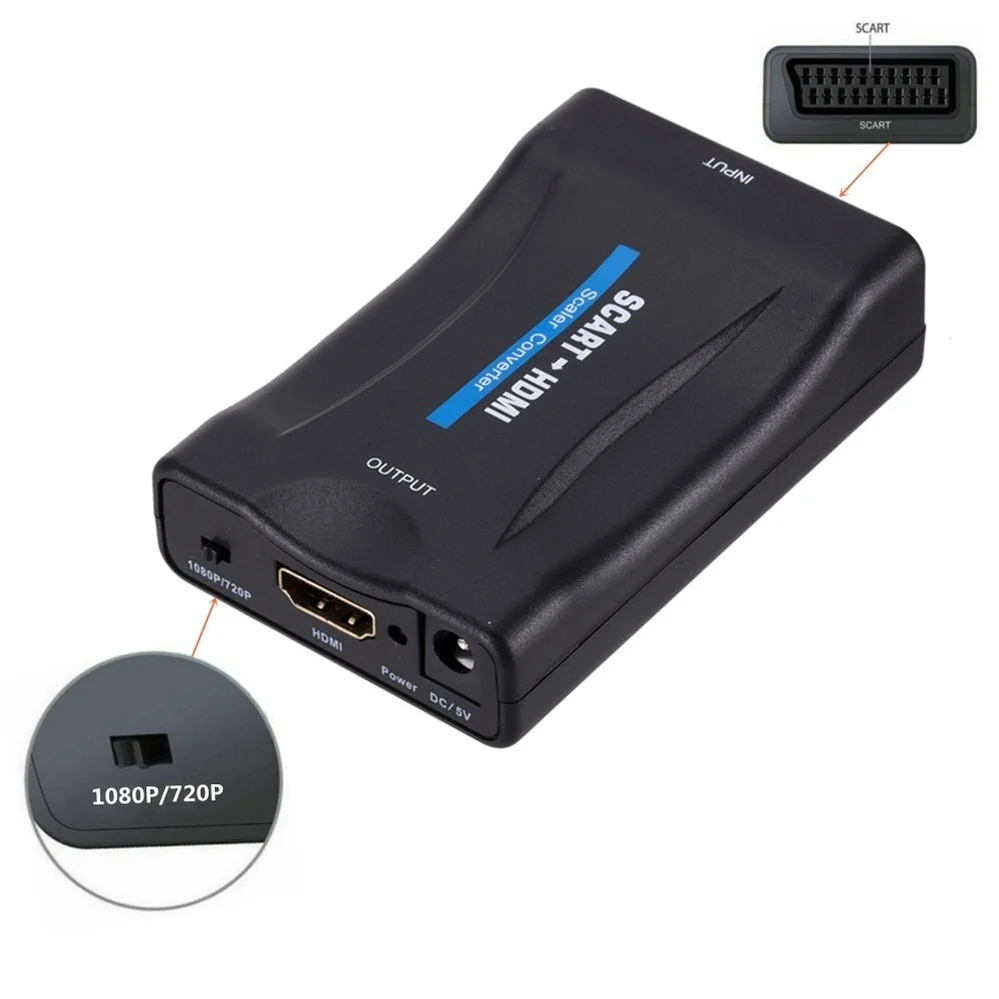 PzzPss 1080P SCART To HDMI 비디오 오디오 고급 변환기 어댑터 HD TV DVD 용 Sky Box STB 플러그 앤 플레이 DC 케이블, 핫세일