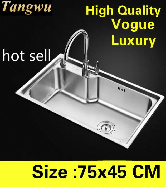 

Free shipping Apartment wash vegetables kitchen single trough sink high quality 304 stainless steel hot sell large 75x45 CM