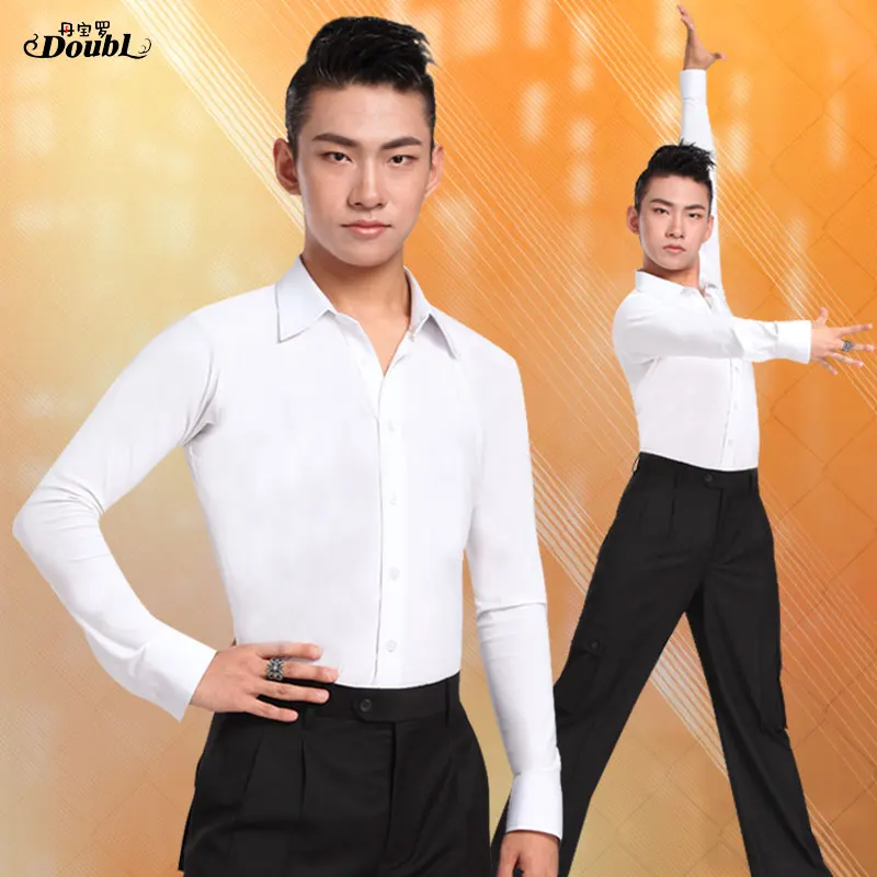 Ropa de baile de salón para hombre, camisa blanca con botones, Tops de manga larga, baile de vals estándar nacional, disfraz Formal para adultos