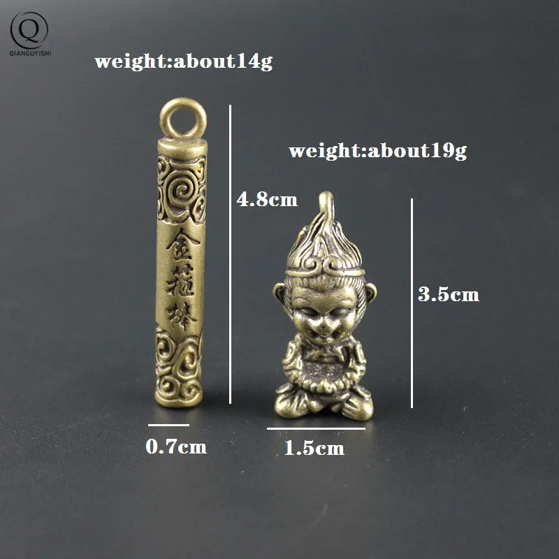 Vintage Brass Monkey King Key Ruyi Jin Gu Bang Chains Pendant Retro Copper Chinese God of Fight Super Hero Figurines Men Car Key