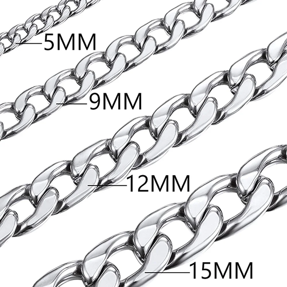 4-15MMM Stainless Steel Cuban Link Necklaces for Men Women NK Hip Hop Chains Punk DIY Jewelry 50-70CM