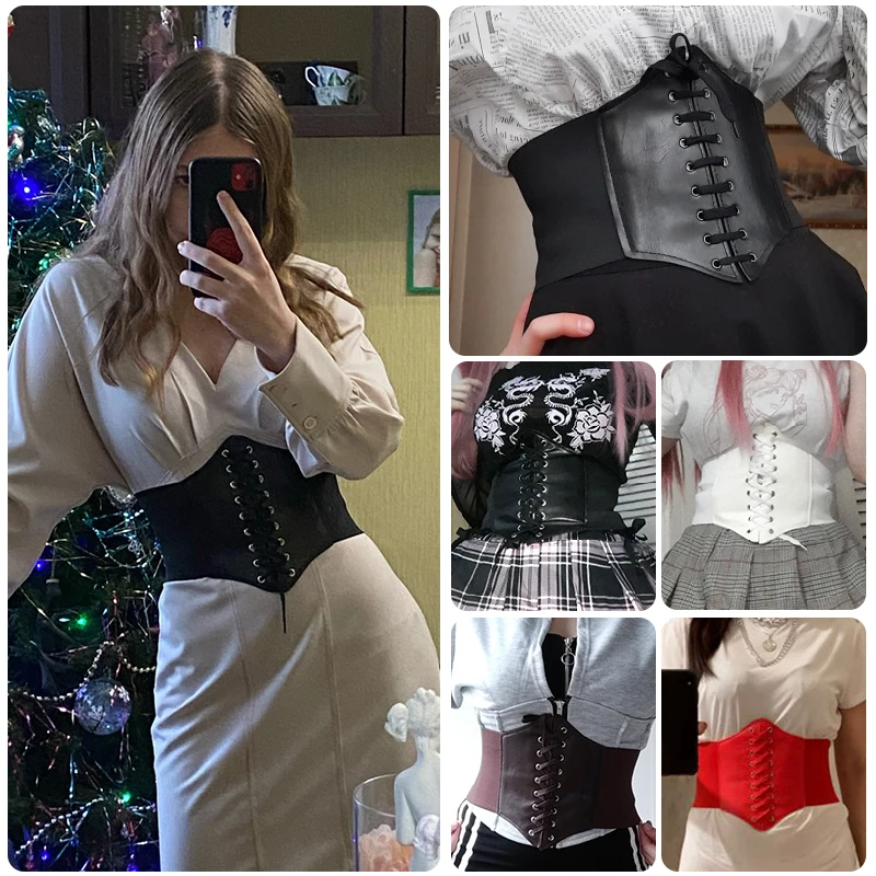 High Waist Corset Punk Black Wide Belt Slimming Body Belts Pu Leather for Women Elastic Belt Female Cummerbunds