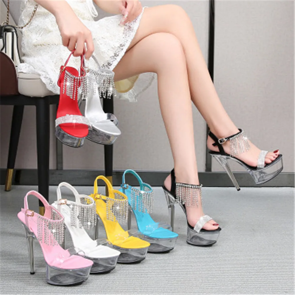 New Summer Transparent Sandals Women Women Elegant High Heels Bling Crystal Shoes Woman Sexy Ladies Party Club Dress Stilettos