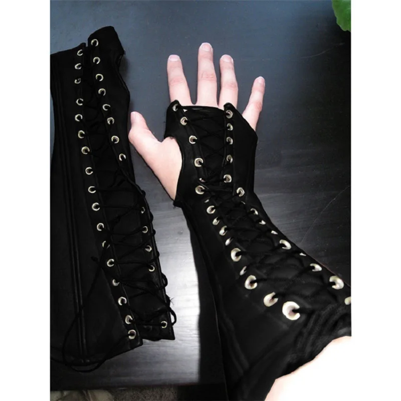 Lederen Bracer Vingerloze Lange Handschoenen Vetermanchetten Middeleeuws Harnas Steampunk Handschoen Boogschutter Kostuum Arm Accessoire Voor Mannen Vrouwen