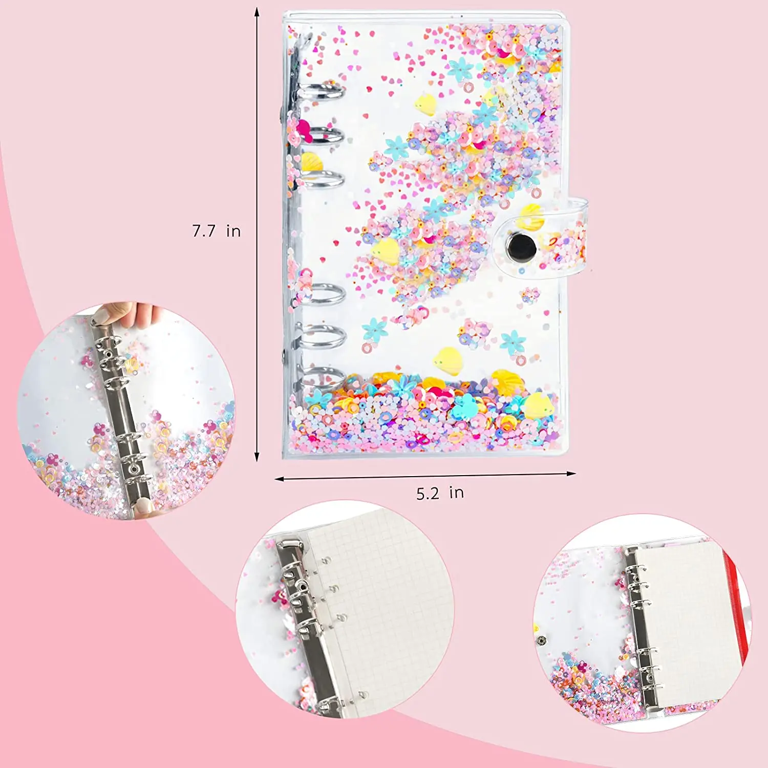 A6 Soft PVC Notebook Binder Cover Planner Protector with 12 Zipper Pockets Folders/Index Label Sticker for Cash Budget Envelope
