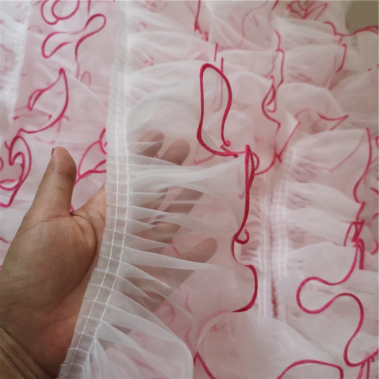 High-quality organza stage performance skirt pleated skirt fabric pleated lace accessories white black edge