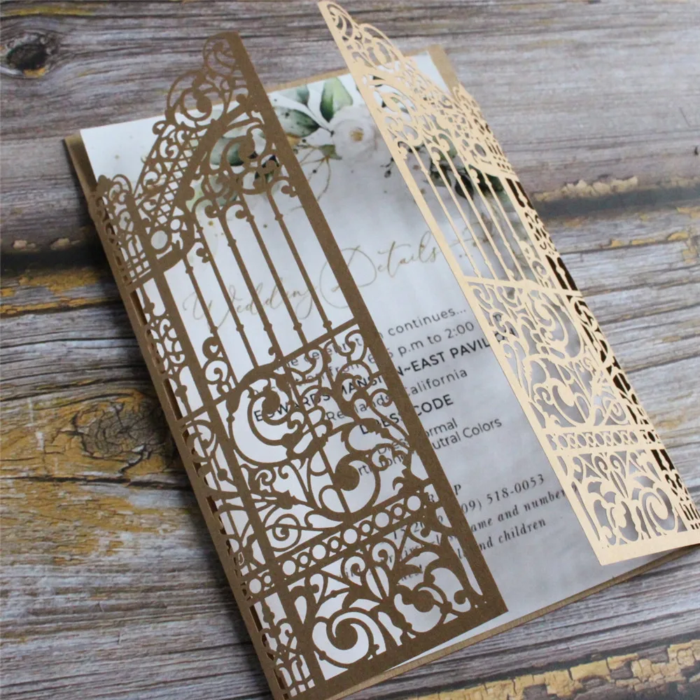 

Gate Wedding Invitation Card Marriage Celebration Greetings Customized Text Printing Hollow Craft Paper Multi Colors