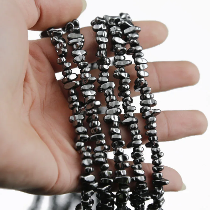 WLYeeS 4~8mm Irregular Gravel Hematite beads smooth Natural Black Stone Spacer Loose beads for Jewelry Beacelet Making DIY 15\'\'