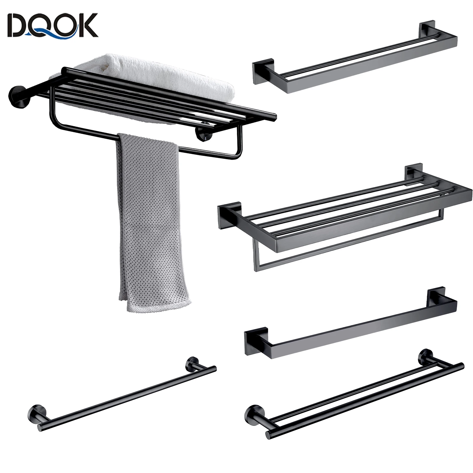 DQOK Stainless Steel Bathroom Hardware Set Bathroom Accessories Black Towel Rail Bar Rack Gold Towel Bar Shelf Towel Holder