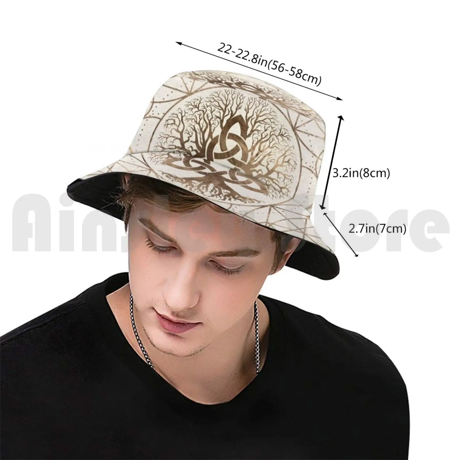 Tree Of Life - Yggdrasil With Triquetra Pastel Gold Bucket Hat Adult kid baby Beach Sun Hats Triquetra Yggdrasil Tree Of