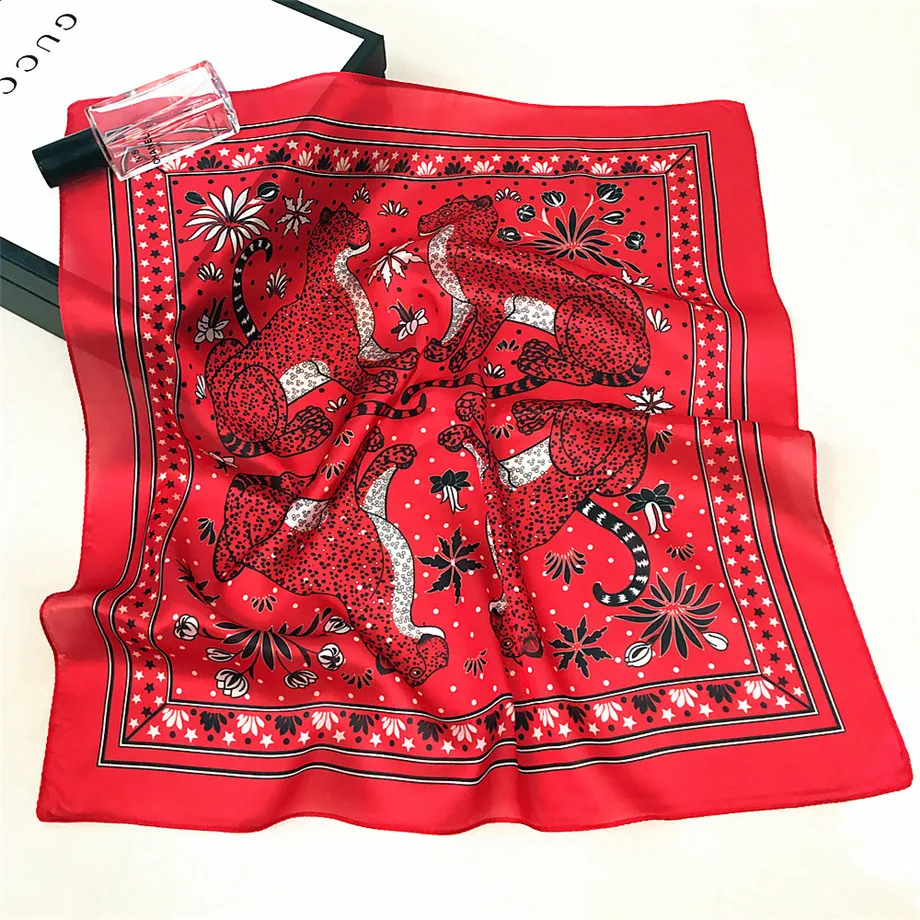Four Leopards 53cm Luxury Brand Spring Silk Scarves Women Summer Square Scarf For Ladies Kerchief Fashion Neckerchief
