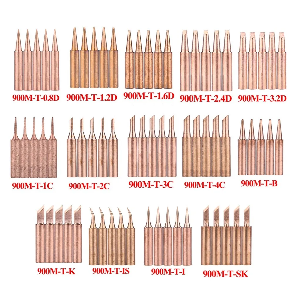 

5pcs 900M-T Pure Copper Copper Soldering Iron Tips Lead-Free Welding Solder Tip 933.907.951 900M-T-IS 900M-T-1.6D 900M-T-4C