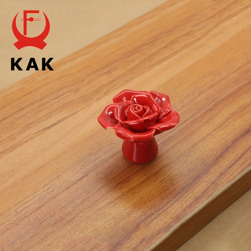 KAK Ceramic Flower Rose Drawer Knobs Rural Cabinet Cupboard handles 41mm diameter 34mm height Fashion Furniture Handles Hardware