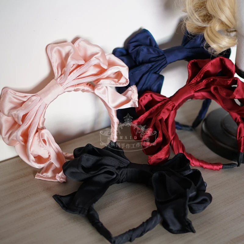 Original Hand Made Lolita ผม Hoop Pure น่ารักสีแดงและสีดำสีฟ้า Bowknot Kc