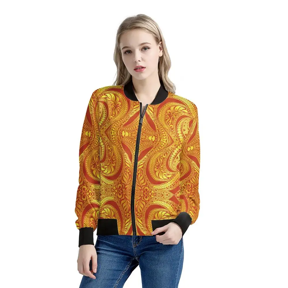 Hot sale Polynesian Traditional Tribal Print Pattern Women Fall Jackets Printable Vintage Ladies Jackets  Coats