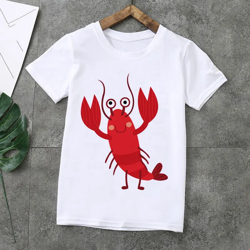 

Summer Casual Girls T Shirts Cartoon Funny Painted White New children clothes Crab Kids T Shirt Octopus Boys tshirt Harajuku 828