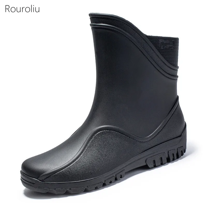 

Men Outdoor Non-slip Waterproof Work Shoes Autumn Winter New Fashion Mid-Calf Rain Boots Round Toe Plush Warm Water Boots