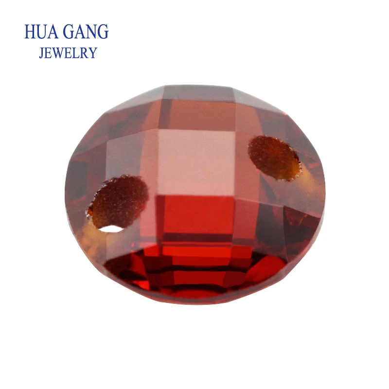 Two Holes Garnet Double Checkerboard AAAAA Round Brilliant Cut Cubic Zirconia Loose CZ For Jewelry Making 3-14mm High Quality