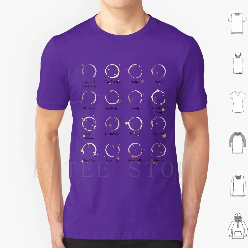 Camiseta de algodón con manchas de vino, sabor y placer para hombre, estampado artesanal, vino, uva, variedades, rojo, blanco, rosa, bebidas, sabores, colores vino