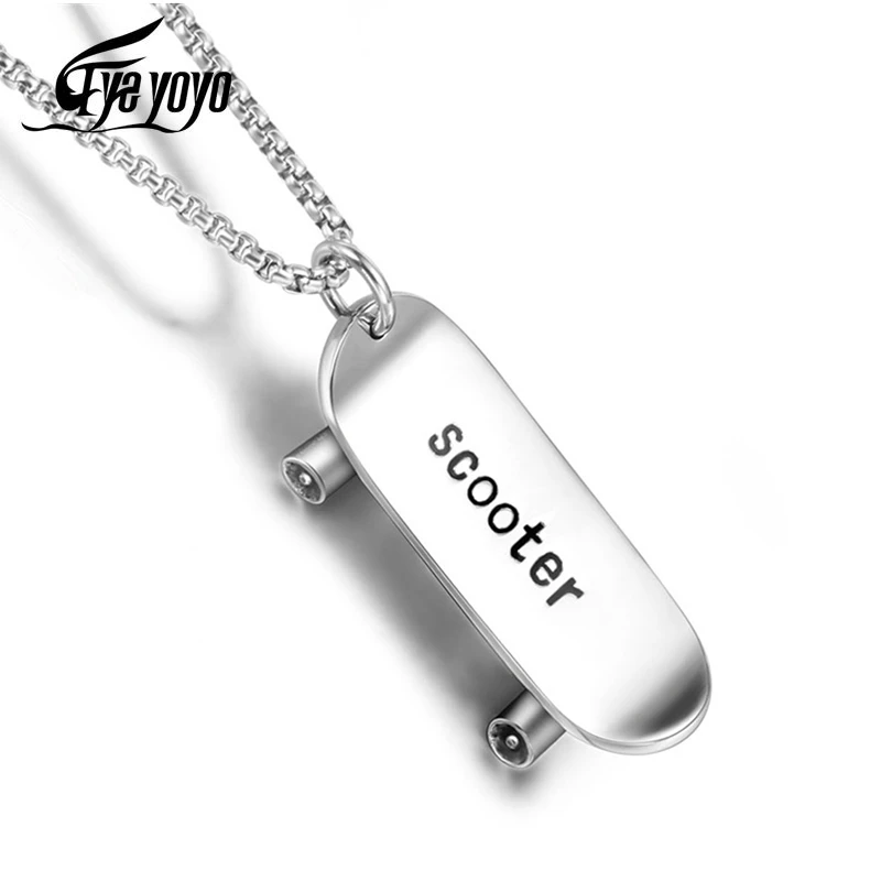 Stainless Steel Skateboard Pendant Sports Long Necklaces Hip Hop Disco Chain Men Jewelry