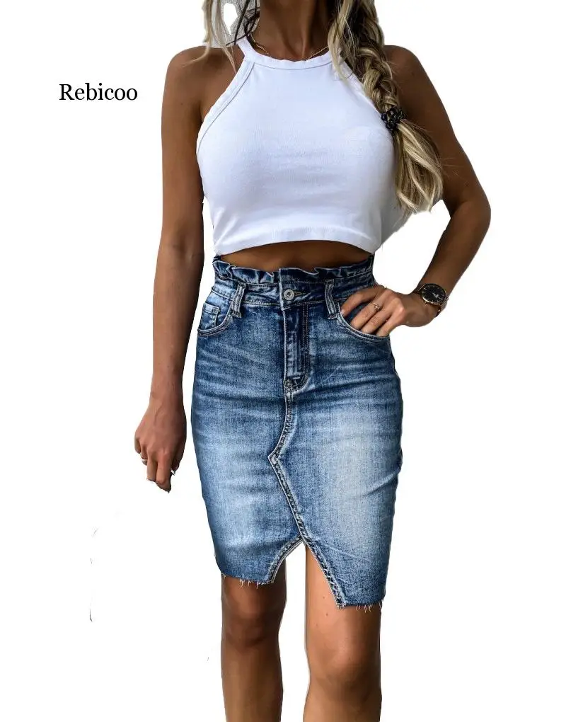 

Retro Denim Skirt High Waist Buttock Slim Jeans Skirt Stretch Bodycon Mini Skirt S-XL