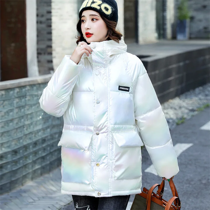 Nice Winter Pop Bright Parka Women Zipper Shiny Hooded Parkas Jackets Korean Waterproof Warm Thicken Cotton Coat Female LD2160