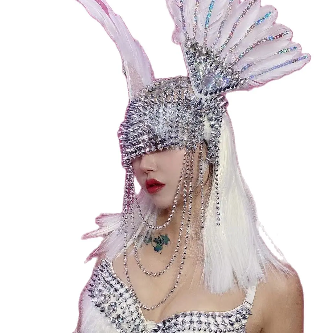 Club Stage Wear White Angel Feather Cool headdress singer costume women gogo bar outfit singer dance Costume