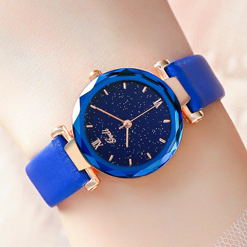 Unique Fashion Rose Gold Women Watches Starry Sky Stylish Red Color Rhombic Dial Elegant Lady Wristwatch GEDI Brand Quality Hour