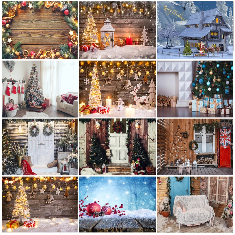 

SHENGYONGBAO Christmas Day Backgrounds For Photography Winter Snow Gift Baby Newborn Portrait Photo Backdrops SLT-02