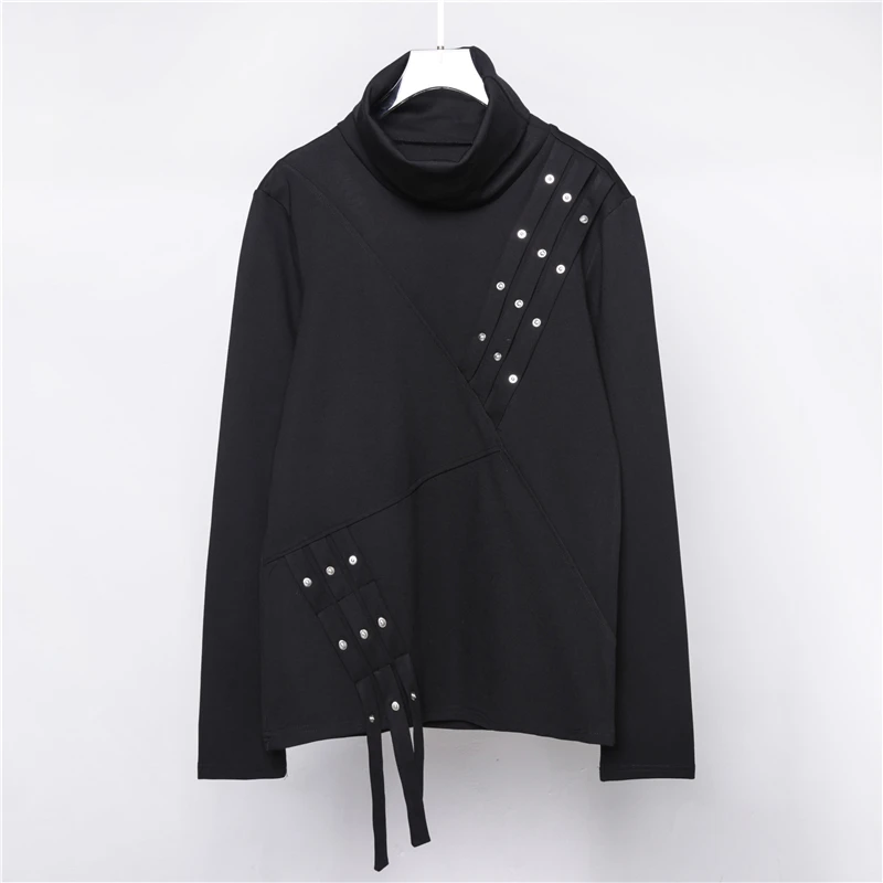 

Dark Department Design Personality Asymmetrical Stitching high-necked long-sleeved lapel men's Hoodie undershirt