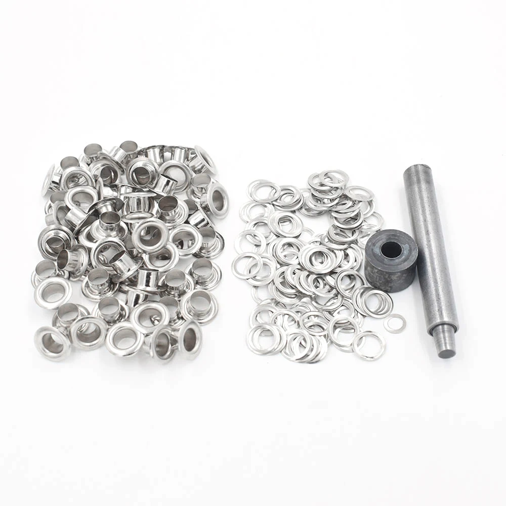 (100 Pieces) Inner 8 MM Eyelets Metal Shoe Box Holes Canopy Cloth Drawstring Buttonholes Silver Ultra Gas Rivet Tools